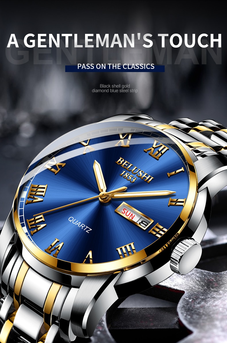 BELUSHI Top Brand Luxury Mens Watches Luminous Waterproof Stainless Steel Watch Quartz Men Date Calendar Business Wristwatch ⋆ bay4bay.com