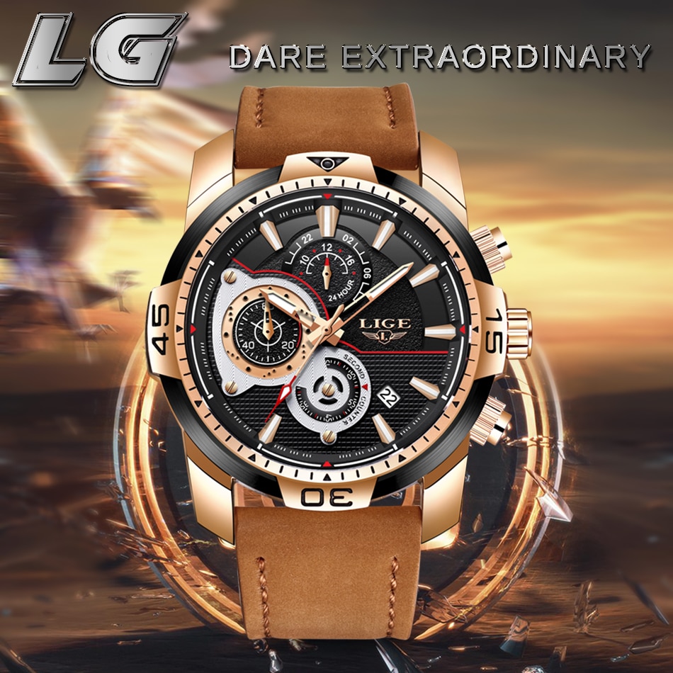 2020 LIGE Mens Watches Top Brand Luxury Casual Leather Quartz Clock Male Sport Waterproof Watch Gold Watch Men Relogio Masculino ⋆ bay4bay.com