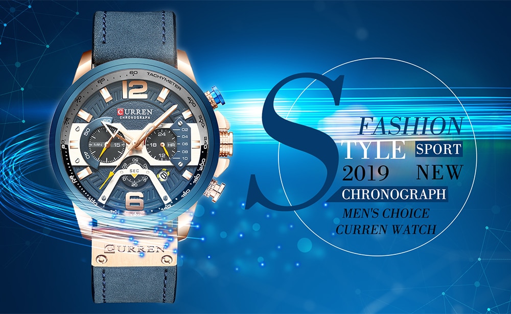 CURREN Casual Sport Watches for Men Blue Top Brand Luxury Military Leather Wrist Watch Man Clock Fashion Chronograph Wristwatch ⋆ bay4bay.com