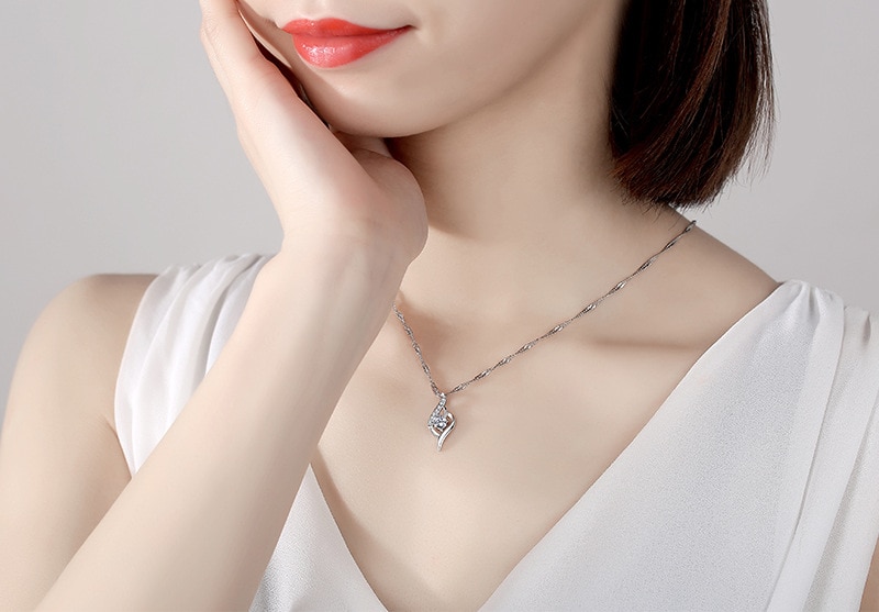 NEHZY 925 Sterling Silver New Woman Fashion Jewelry High Quality Crystal Zircon Heart Pendant Necklace Length 45CM ⋆ bay4bay.com